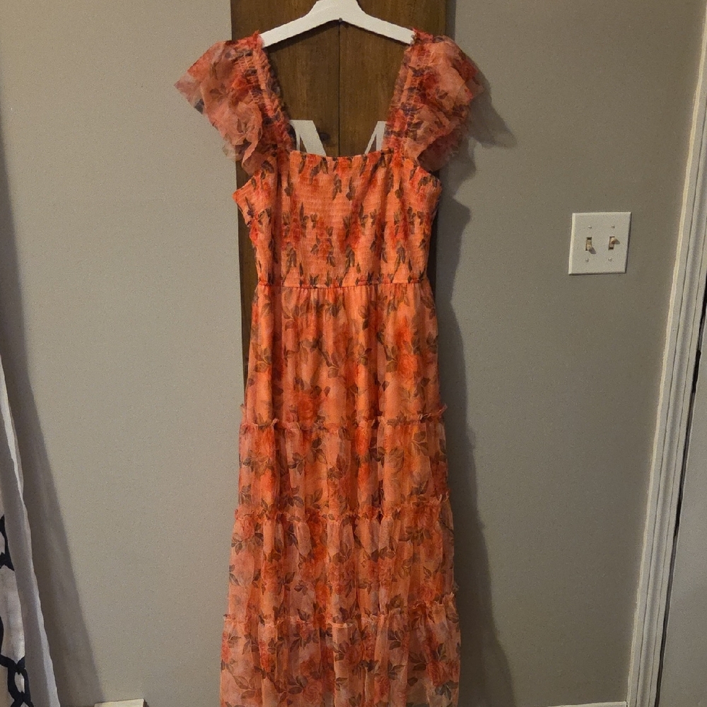 Elegant Floral Orange Dress